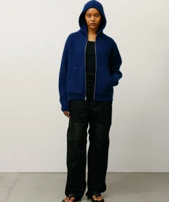 WAFFLE CASHMERE ZIP HOOD SWEATER