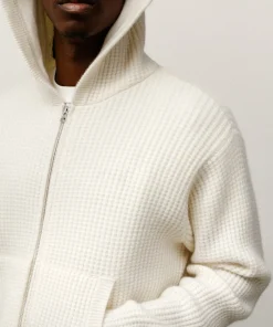 WAFFLE CASHMERE ZIP HOOD SWEATER