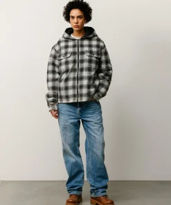 ZIP HOODED PLAID SHIRT