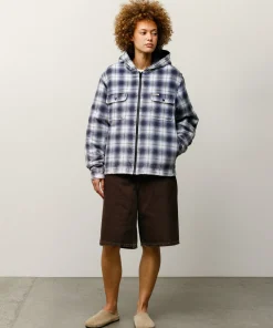 ZIP HOODED PLAID SHIRT