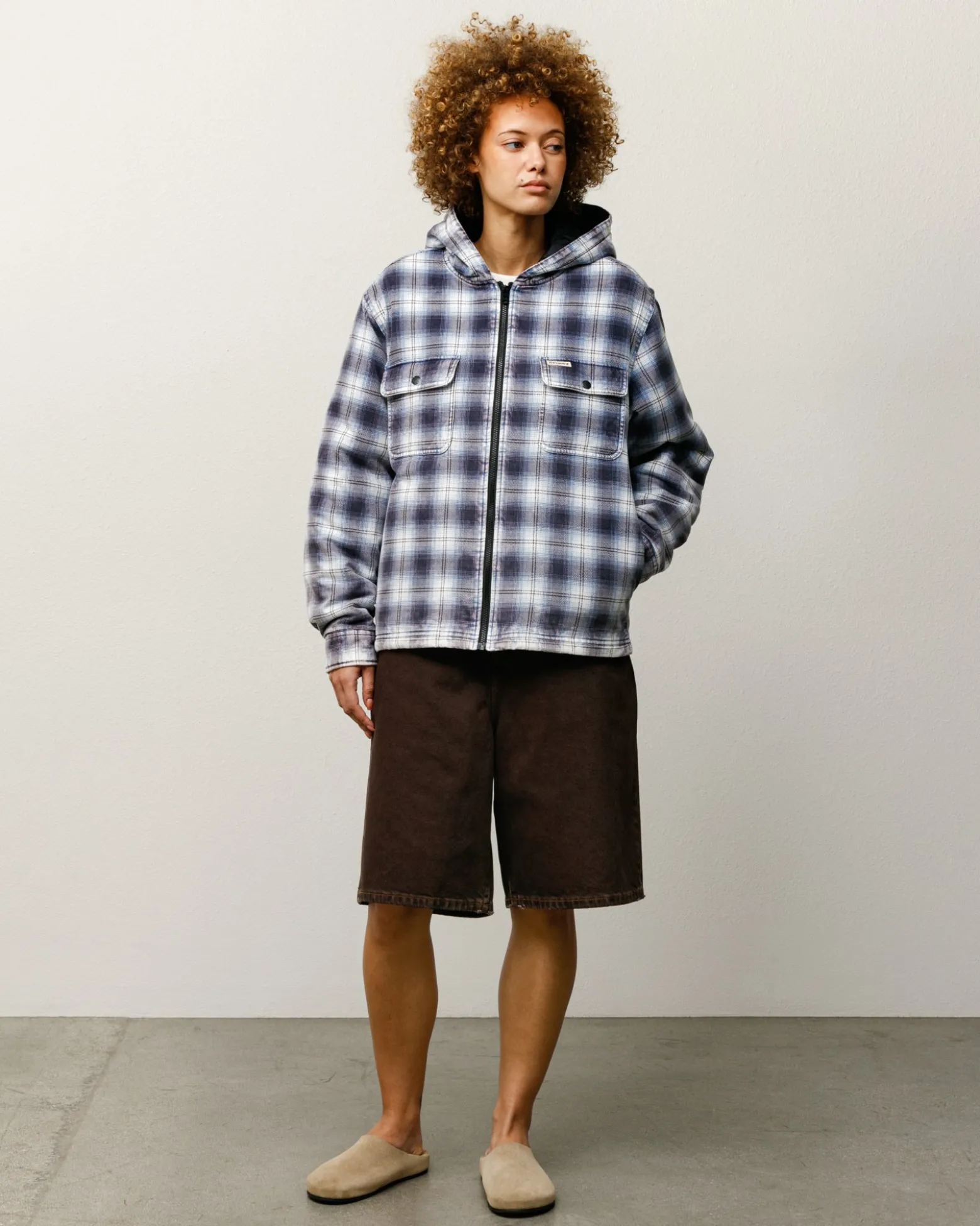 ZIP HOODED PLAID SHIRT